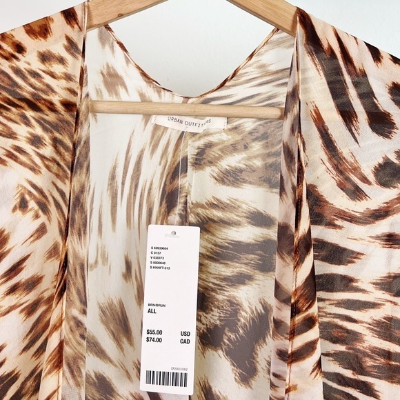 NWT Urban Outfitters Leopard Animal Print Fringe Hem Kimono - Picture 6 of 8